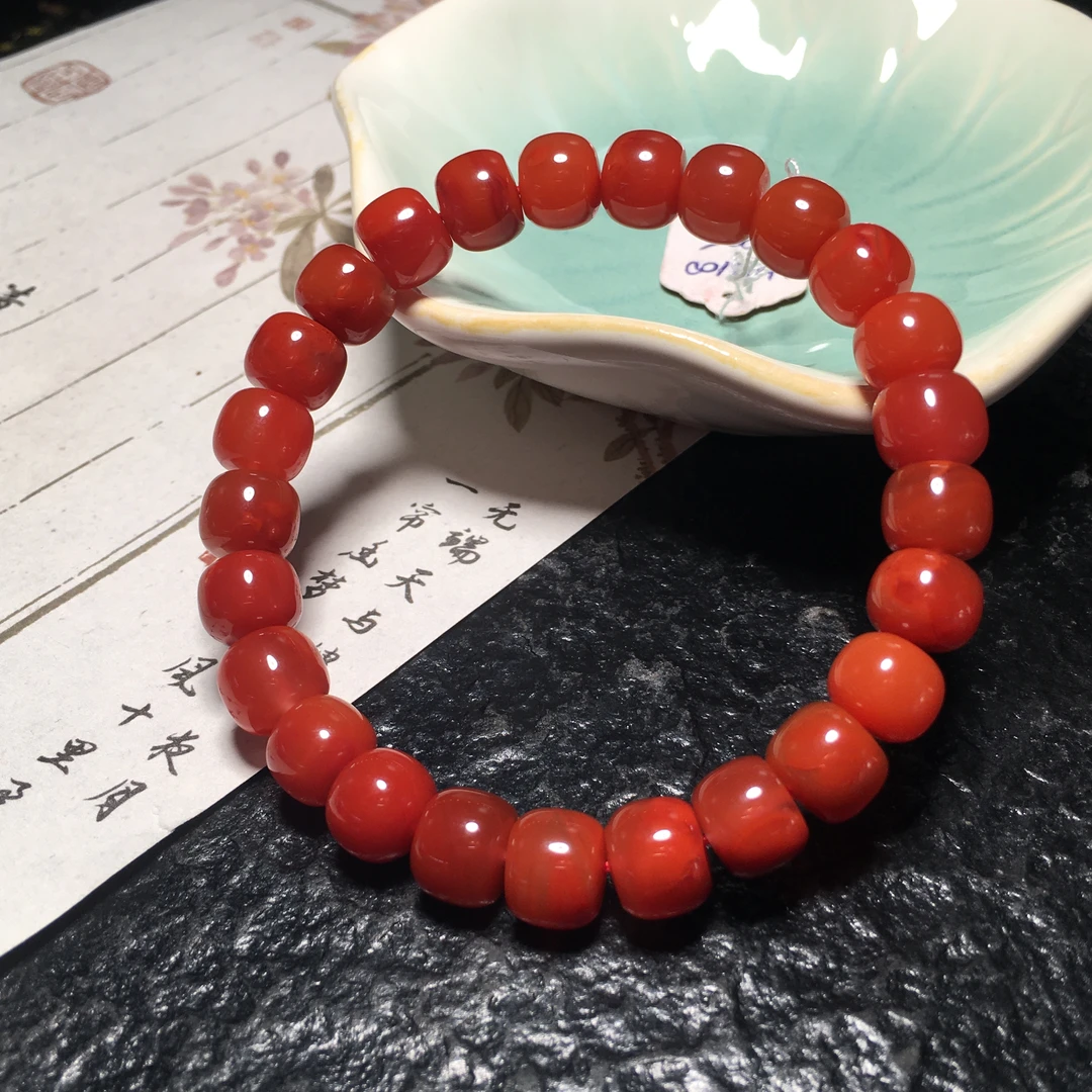 【朱锦南红】天然川料南红玛瑙火焰纹单圈手串百搭显白9.2mm26.8g