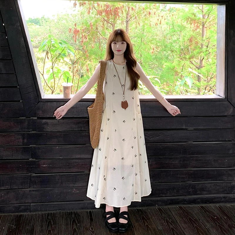 法式纯欲风蝴蝶结无袖背心连衣裙子女小众宽松气质长裙夏季2687