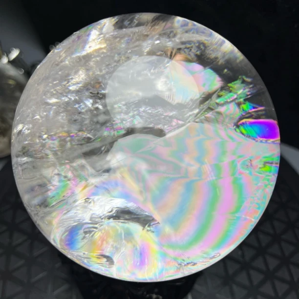 巴西天然彩虹透体白水晶球摆件