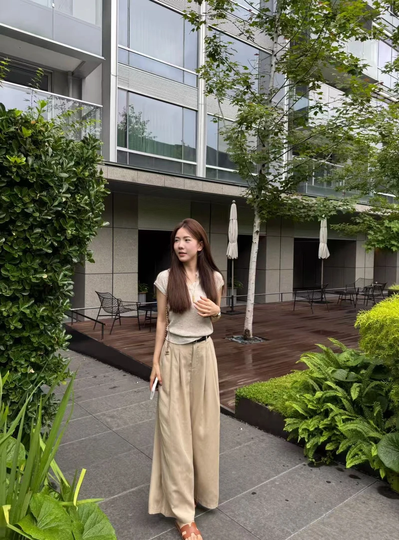 【李金贤】韩系穿搭高腰显瘦百搭休闲夏宽松直筒阔腿裤80389