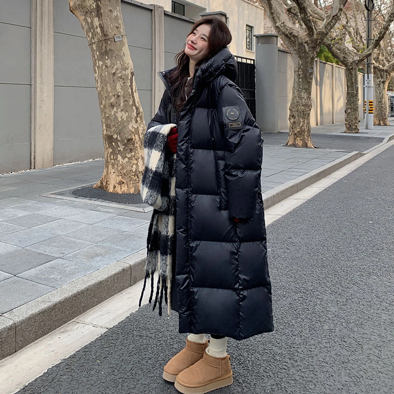 黑金长款加厚鹅绒服冬季保暖御寒羽绒服东北旅游穿搭免洗情侣外套