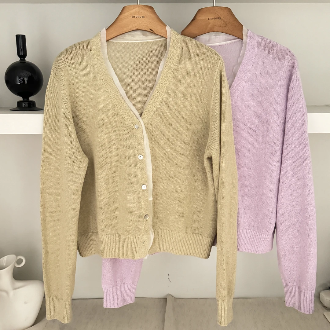 【胭脂物语】莱赛尔纯色时髦显白薄款针织开衫时尚休闲短款上衣女