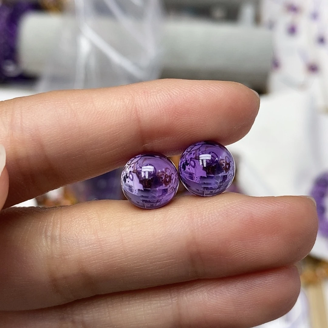 紫晶耳饰18K金镶嵌花***落定制18k金耳钉