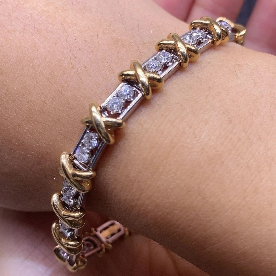 钻石手链18K金镶嵌双色十六石手链