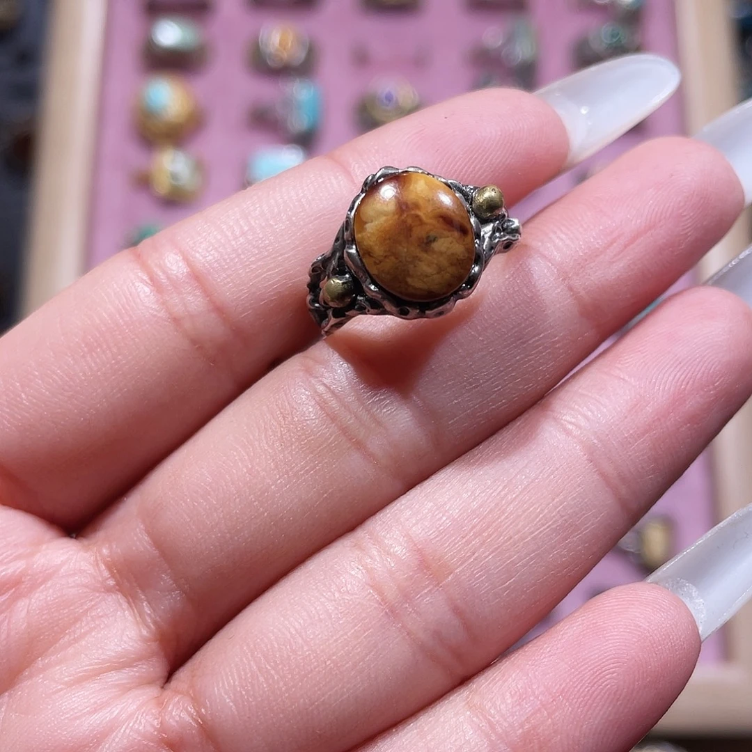 R***r琥珀银S925镶嵌戒指戒指