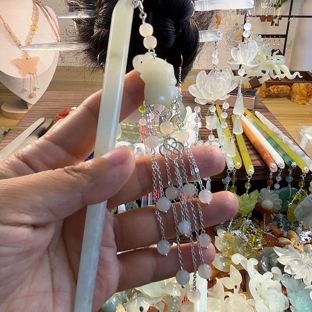 合金蛇纹石玉发饰