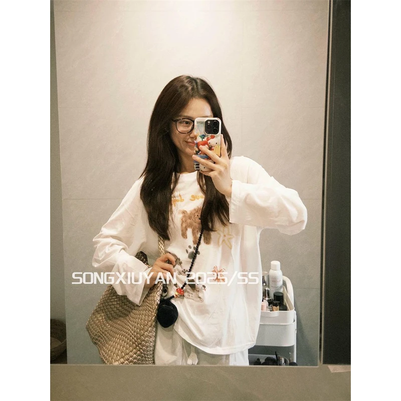 【AORSKK】新款早秋款防晒罩衫长袖t恤上衣女白色爆款遮肉高级欧美