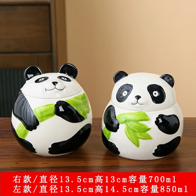 储蓄罐密封罐竹节高升高档熊猫大号陶瓷茶叶罐