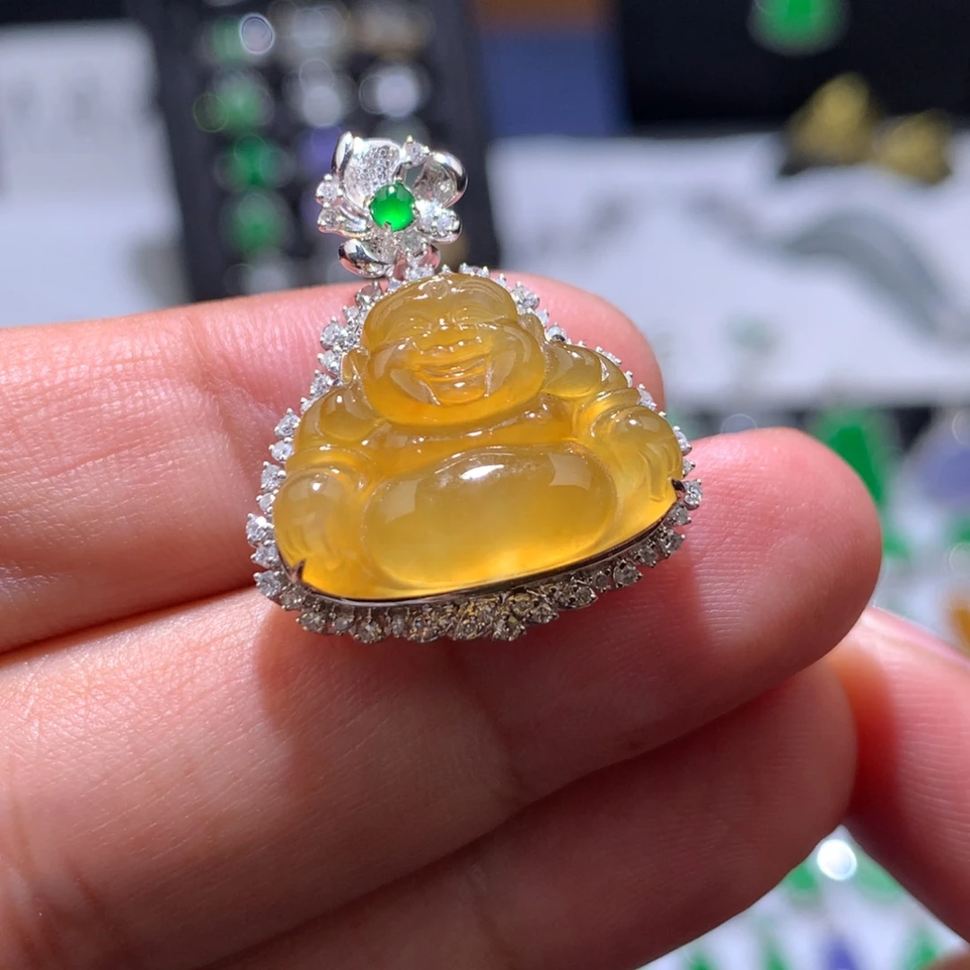 翡翠18K金镶嵌吊坠(不含链)