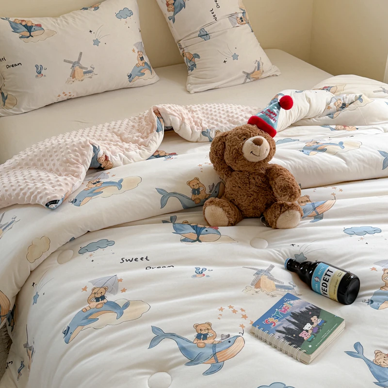 NSH 0215 新款A类针织棉豆豆绒星星被 鲸落