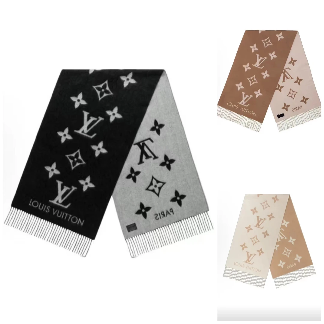 全新未使用 LOUIS VUITTON 字母保暖时尚 羊绒绒线围巾 情侣款