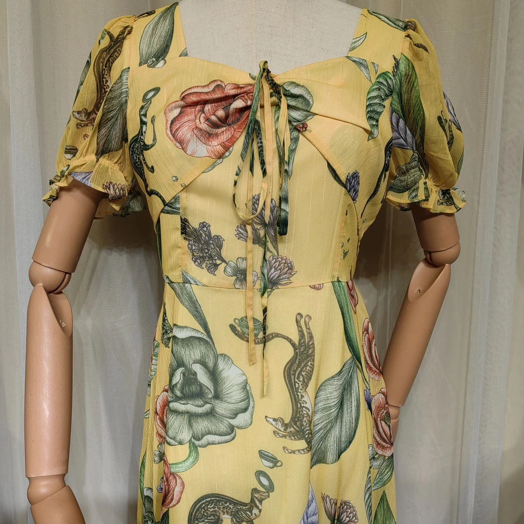 法式吊带长裙连衣裙夏季碎花设计师日常新中式收腰印花显瘦