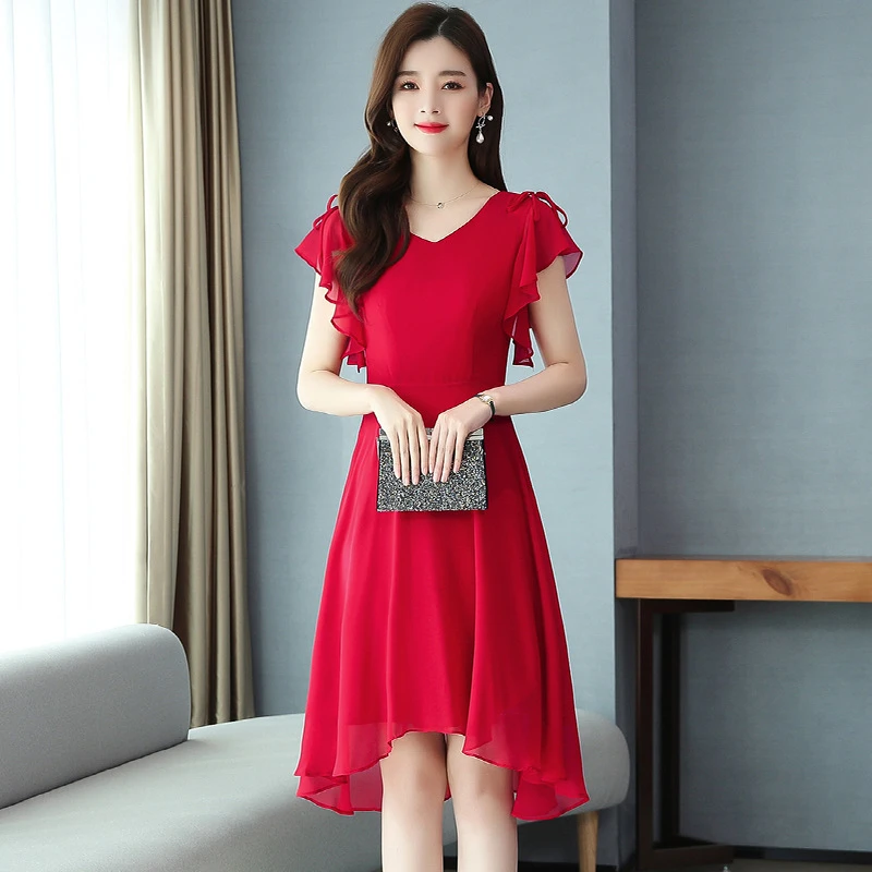 实拍黑色连衣裙夏新款女赫本风不规则显瘦高贵雪纺有女人味的裙子