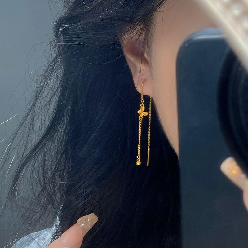 耳饰金色蝴蝶流苏新款耳线小众设计个性简约女时尚冷淡风金