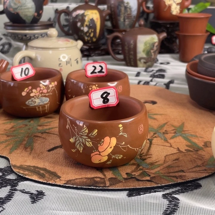 ****建水紫陶刻填复烧主人杯一只