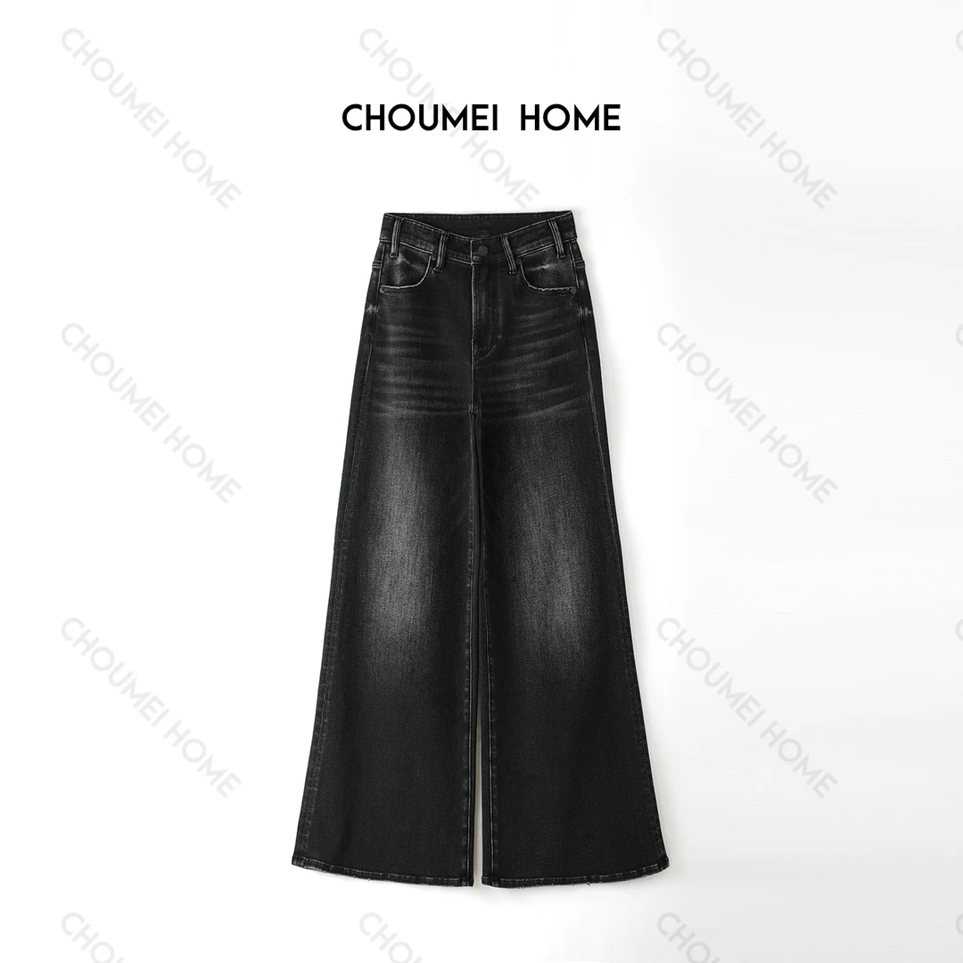 Choumei Home设计师款牛仔裤女 复古美式黑灰直筒阔腿显瘦喇叭裤