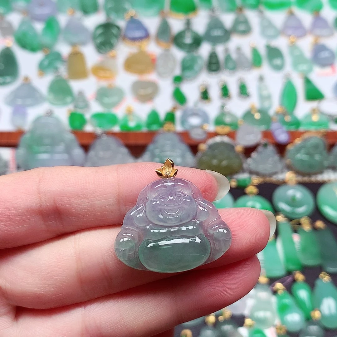 翡翠18K金镶嵌颈饰天然翡翠A货
