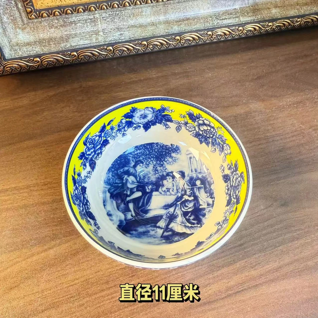 欧洲名画 cz 稀有色鸡油黄人物高脚 米饭碗