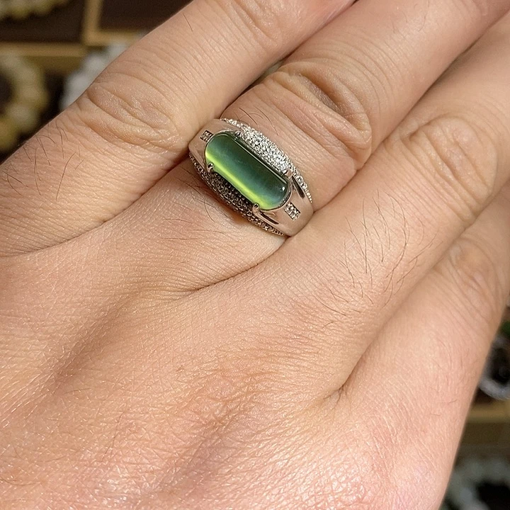 【闪购商品】银S925镶嵌戒指和田玉（碧玉）