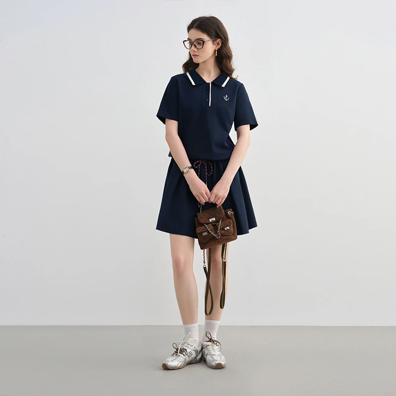 独束大码女装【航海日记】学院风POLO连衣裙微胖M夏日裙子25DS82155