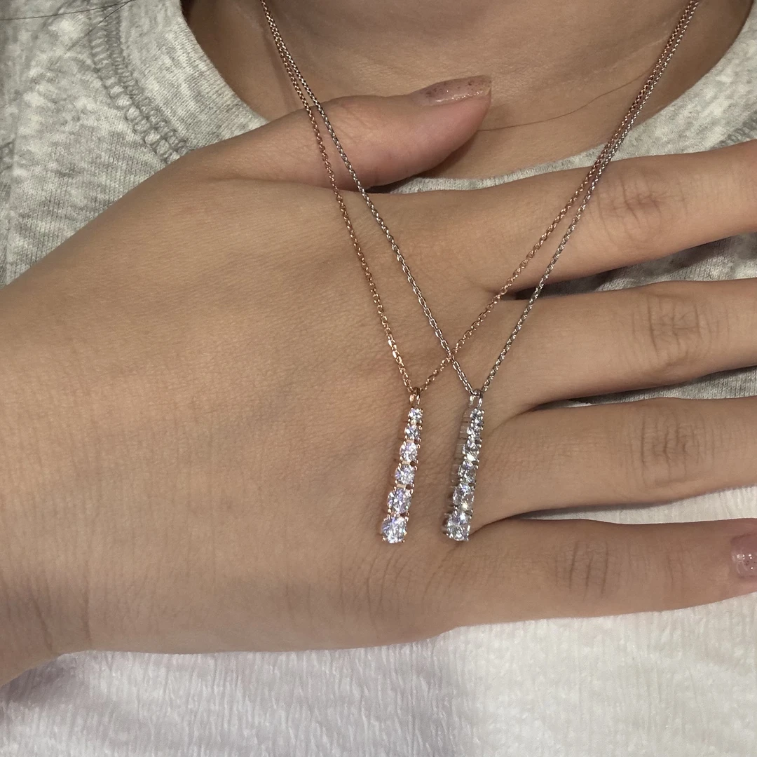 坠链均925银合成锆石 韩国 通体s925银 竖水滴项链