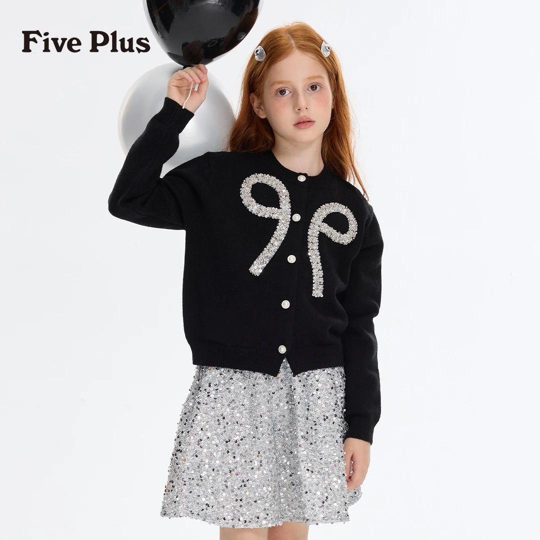 Five Plus女童开衫6-12岁春秋款儿童毛衣洋气休闲百搭中大童上衣
