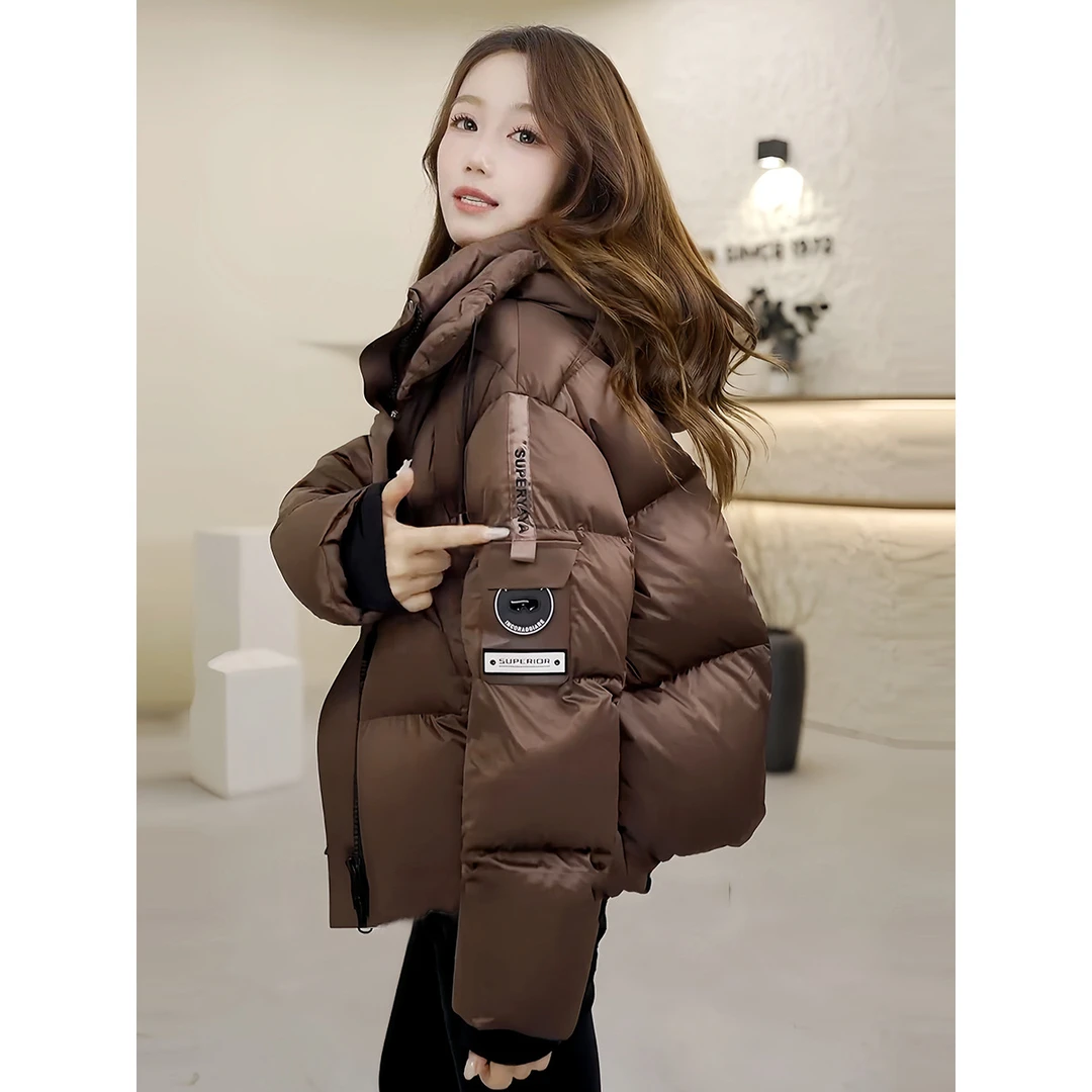 常规2025年冬季新款女韩版短款连帽羽绒棉服外套休闲宽松加厚棉袄