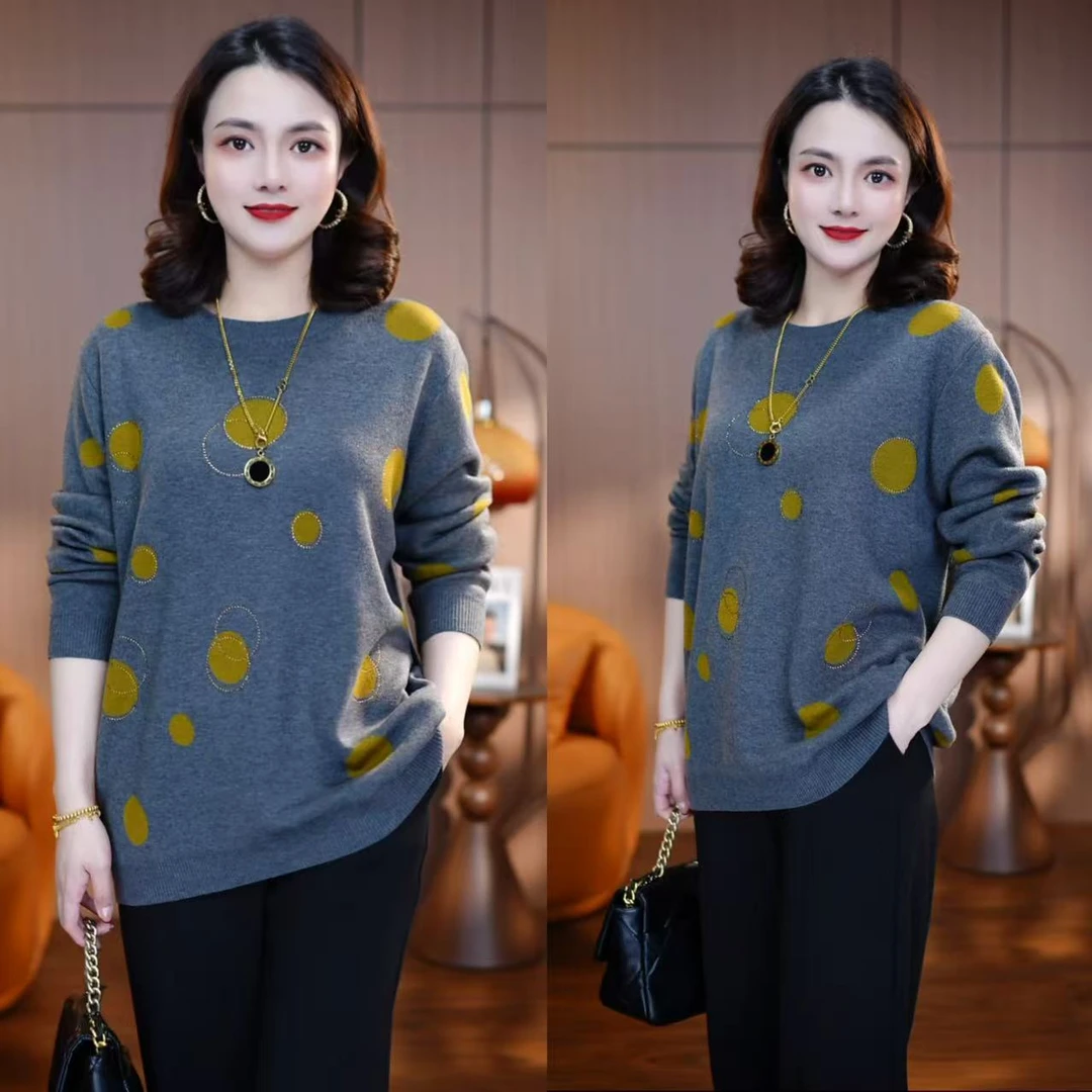灰金圆梦-2025新款针织衫毛衣洋气女百搭冬季显瘦保暖宽松中老年