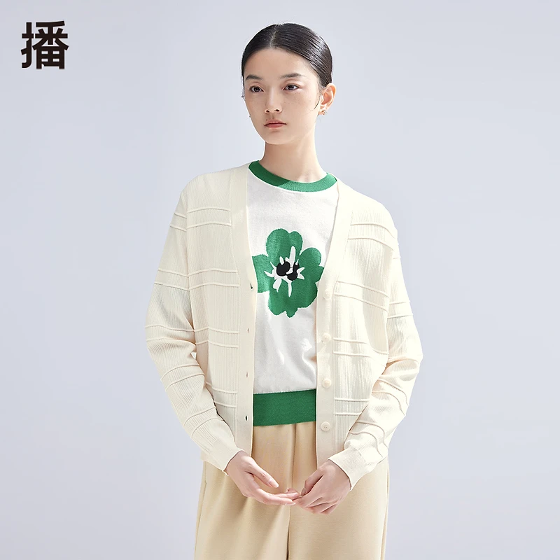 【直播专属】播V领立体袖口长袖短款针织开衫DDR1UD5151