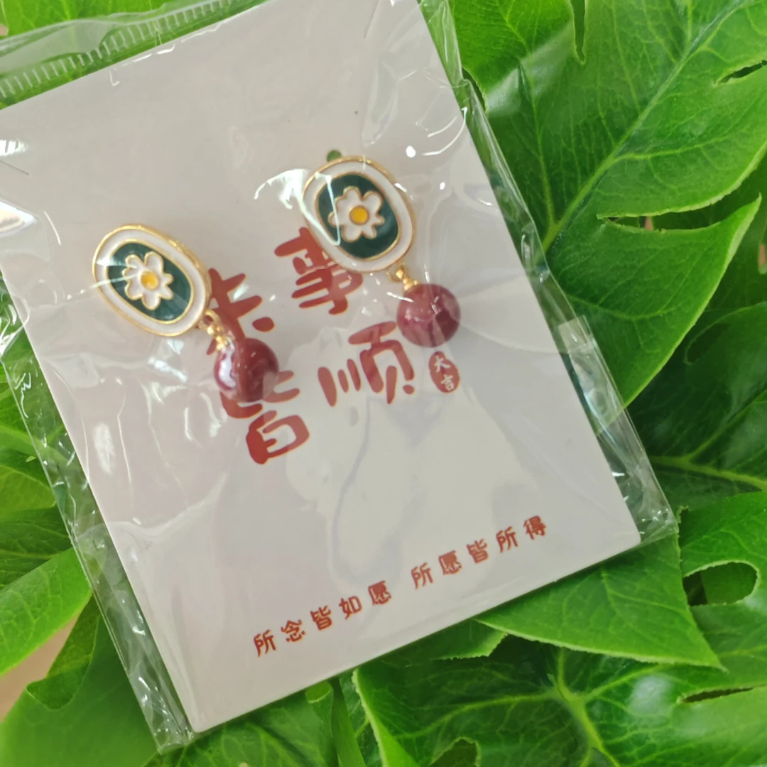 合金耳饰 贵州铜仁朱砂花花耳环轻奢气质简约百搭小众耳饰复古