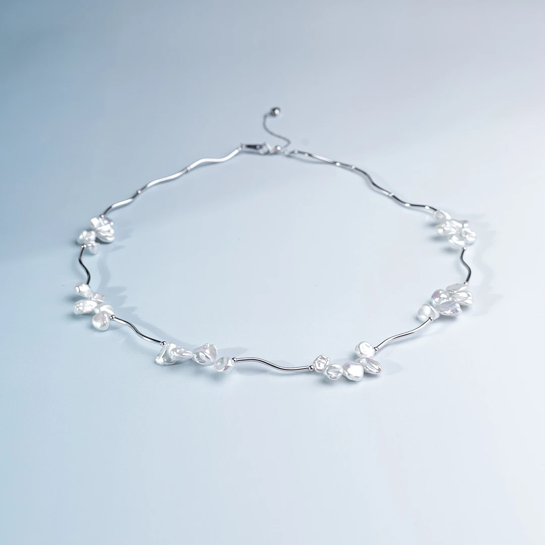 珈白丽‘爱神’野生克旭满天星6-7mm银S925项链时尚百搭【曼曼原创】