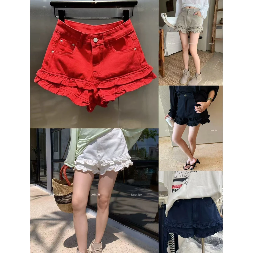 【慧雯儿微胖定制】夏季辣妹港风复古花边短裤女