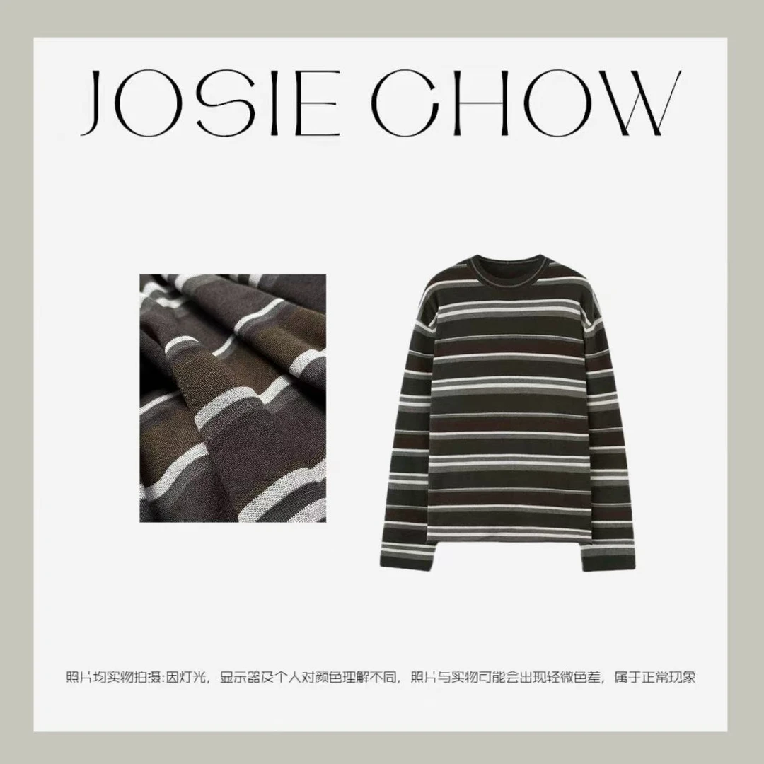 JOSIE CHOW【深色条纹】女款圆领秋冬针织休闲老钱风长袖。CJ602183