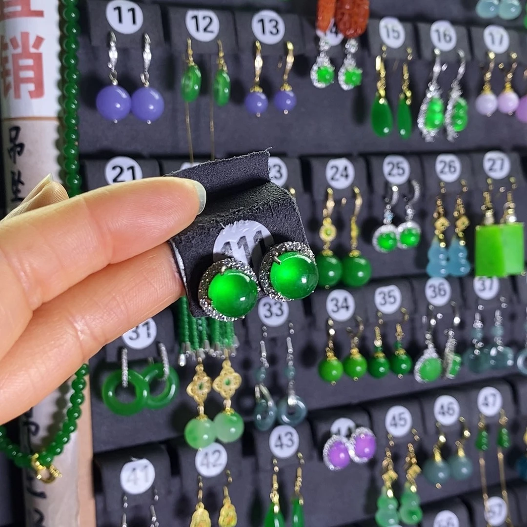 银S925镶嵌翡翠耳饰111