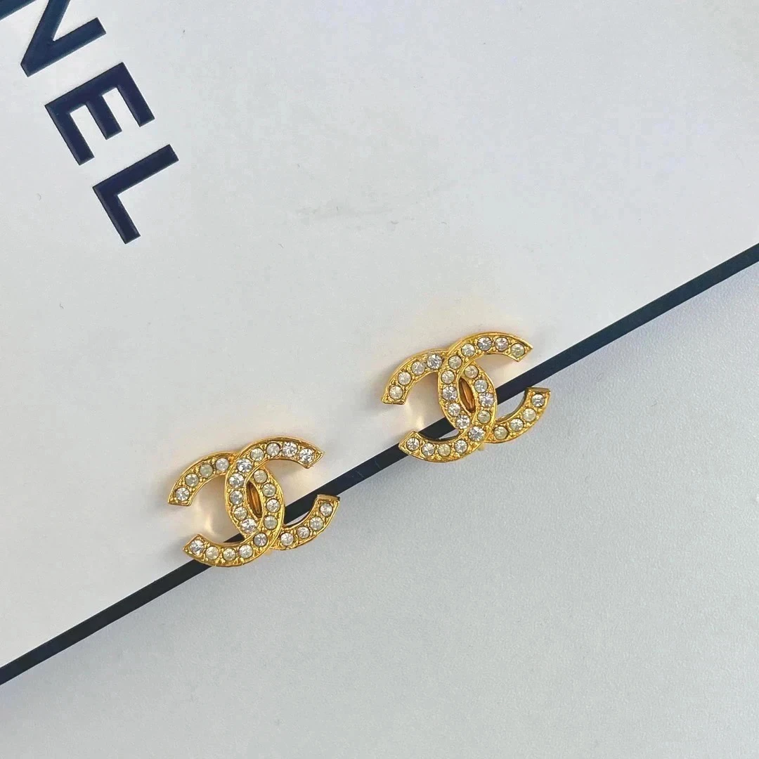 95新 Chanel/香奈儿 Chanel vintage香奈儿中古满钻双c耳夹