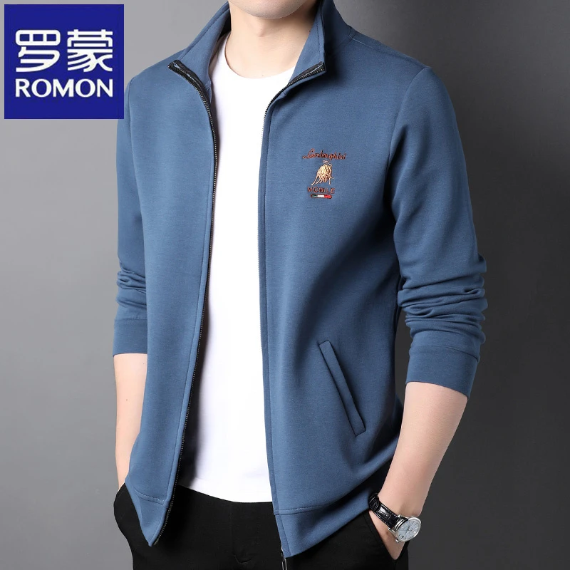罗蒙春秋季新款立领男士休闲纯色中青年时尚潮流百搭卫衣外套上衣