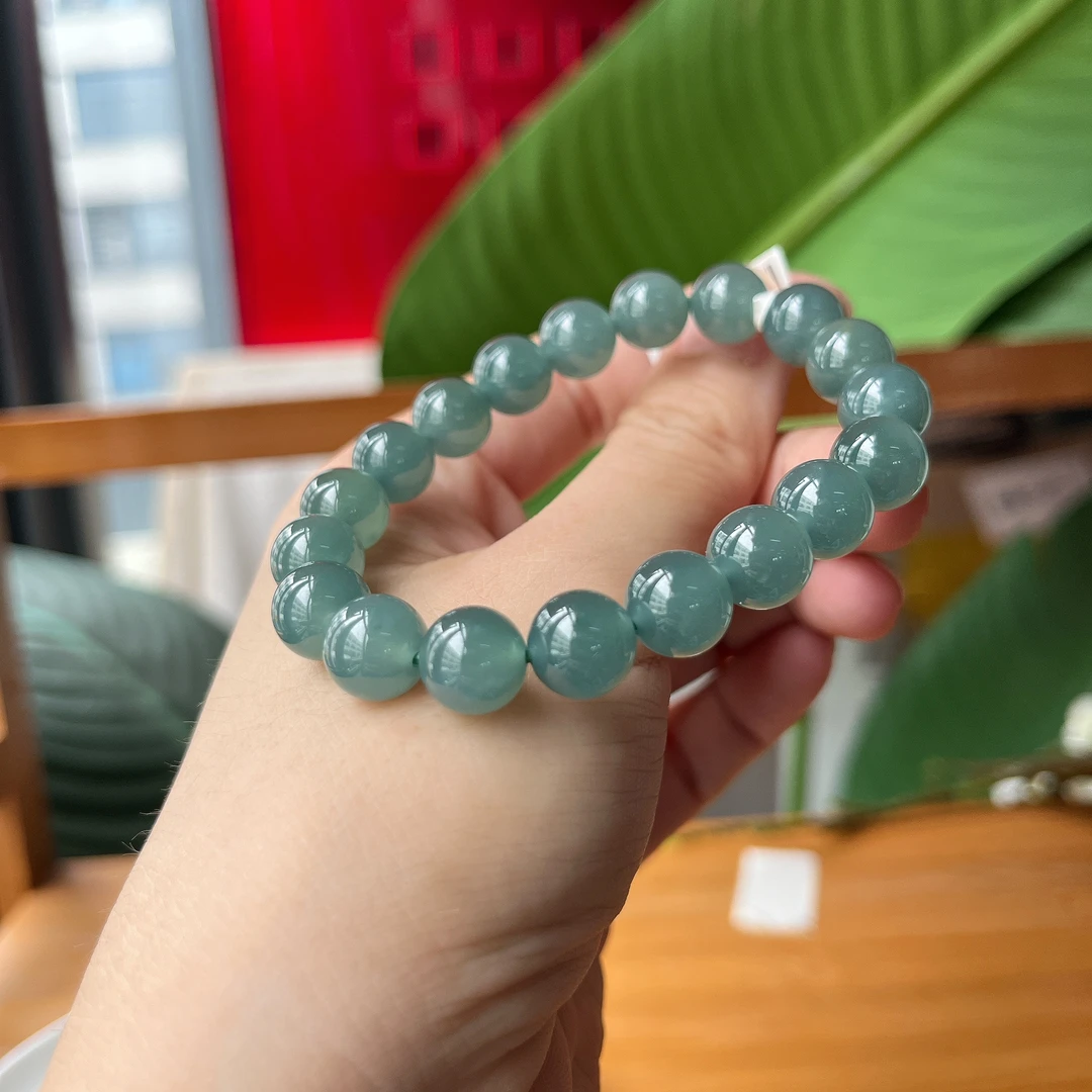 【郭老师】约9-10mm翡翠圆珠单圈手串