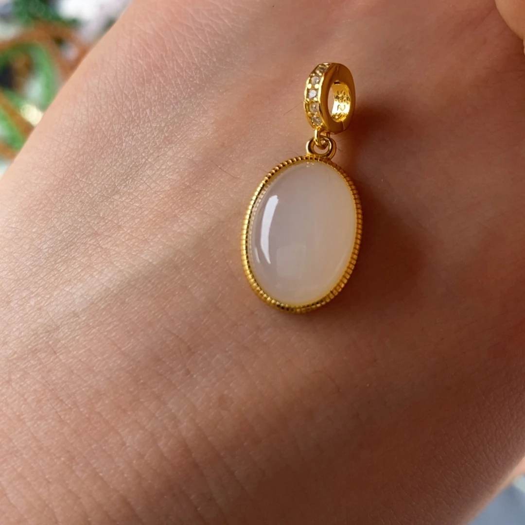 和田玉银S925镶嵌吊坠(不含链)白玉万能扣吊坠