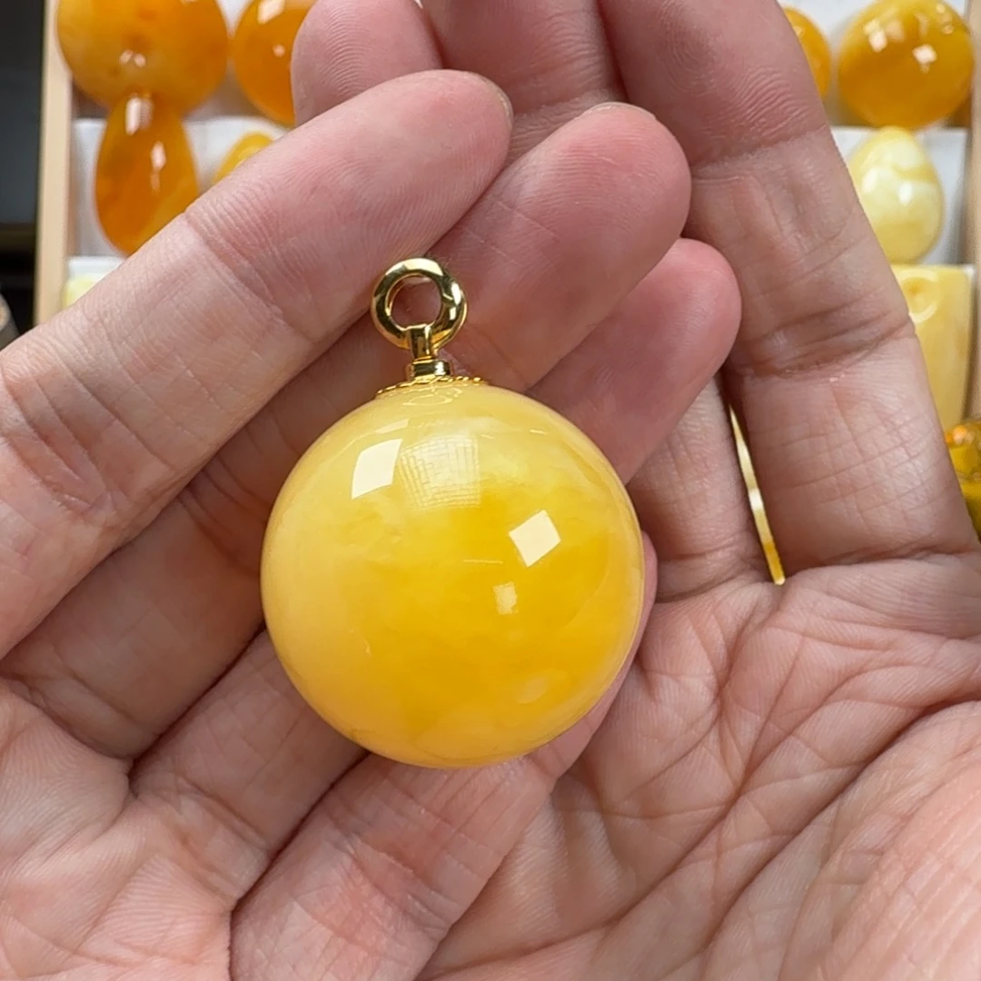 蜜蜡颈饰18K金镶嵌蜜蜡