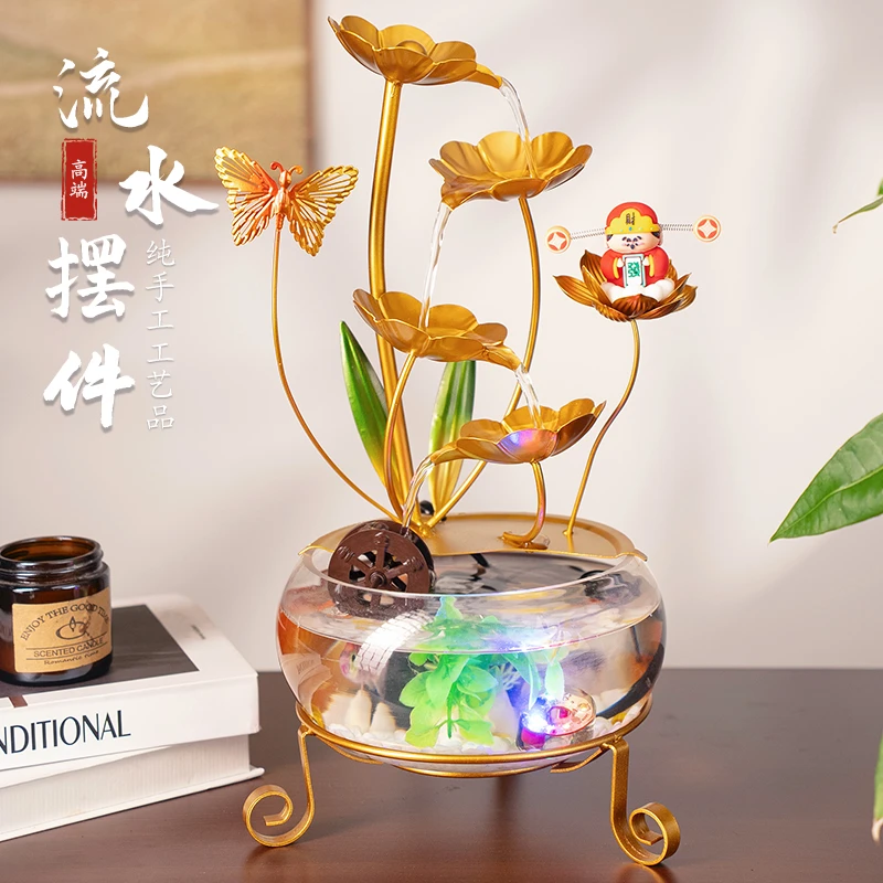 新中式循环流水简约风桌面鱼缸款流水摆件玄关摆件客厅书桌摆件