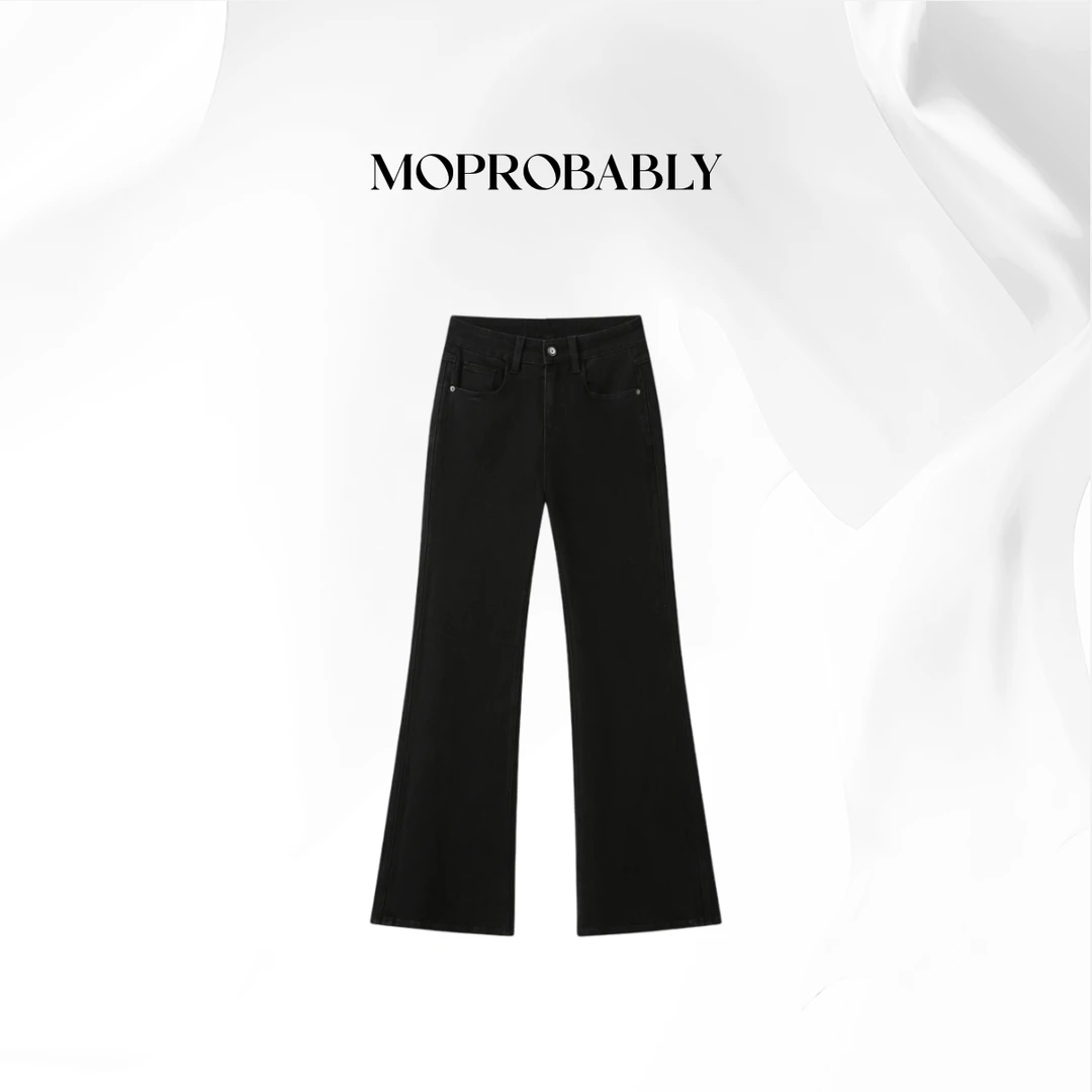 Moprobably贝贝「墨调」美式复古高街修身微喇牛仔裤B5373020