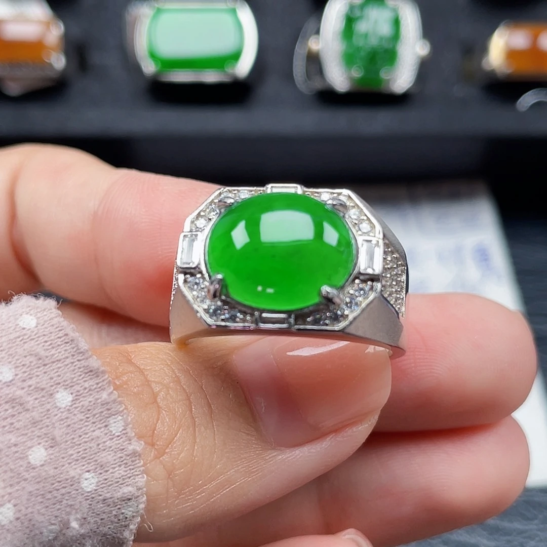 翡翠戒指银S925镶嵌天然a货翡翠没运费险3411