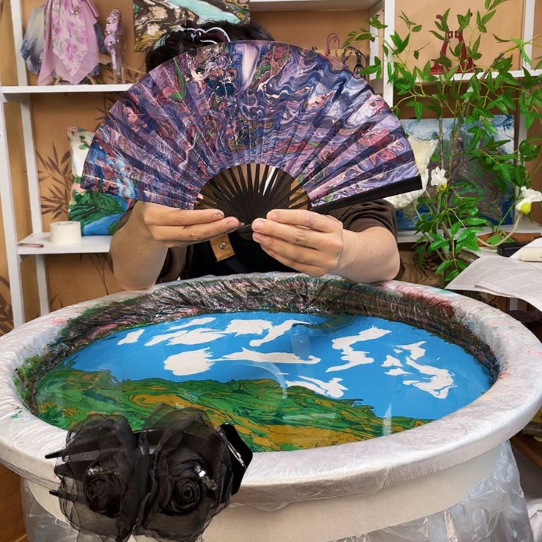 雨***晴大漆折扇 七寸折扇