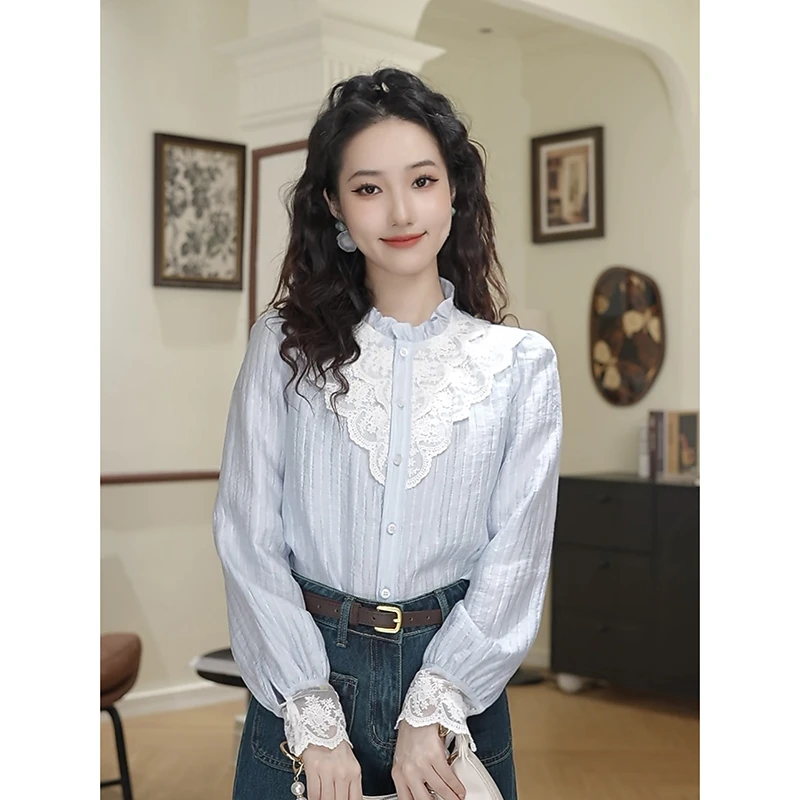 幸子港风洋气新款时尚百搭法式白色设计感减龄长袖衬衫#1356