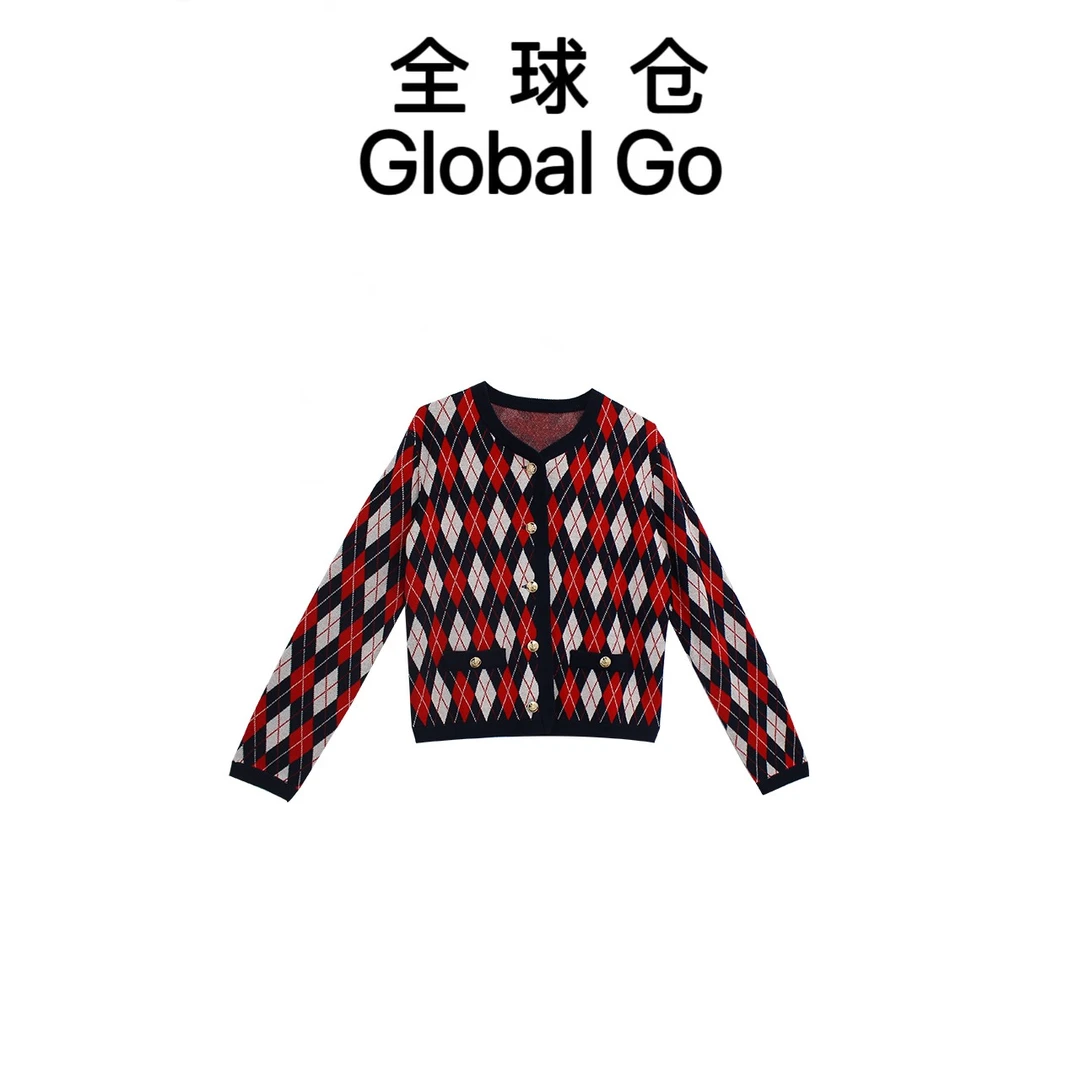 【全球仓Global Go】秋新款针织衫百搭菱格毛衣161607F009