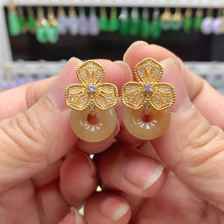 翡翠银S925镶嵌耳饰