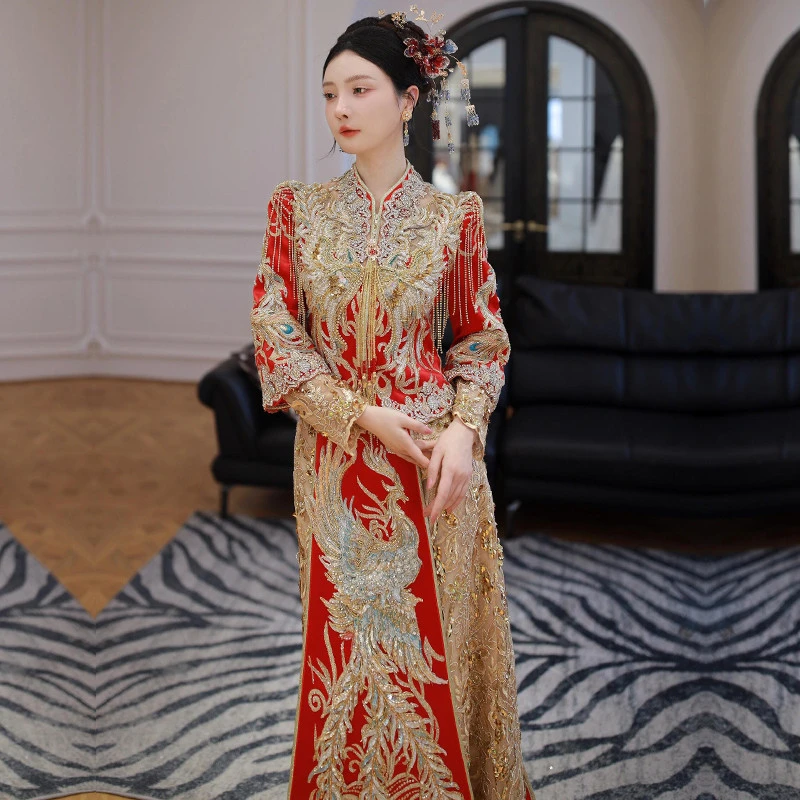 德国秀禾服新娘2025新款中式敬酒服奢华出门服重工龙凤褂嫁衣礼服