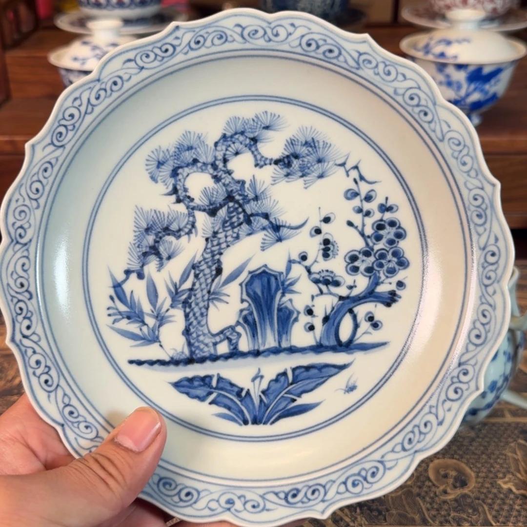 景德镇全手工手绘仿元松竹梅壶承