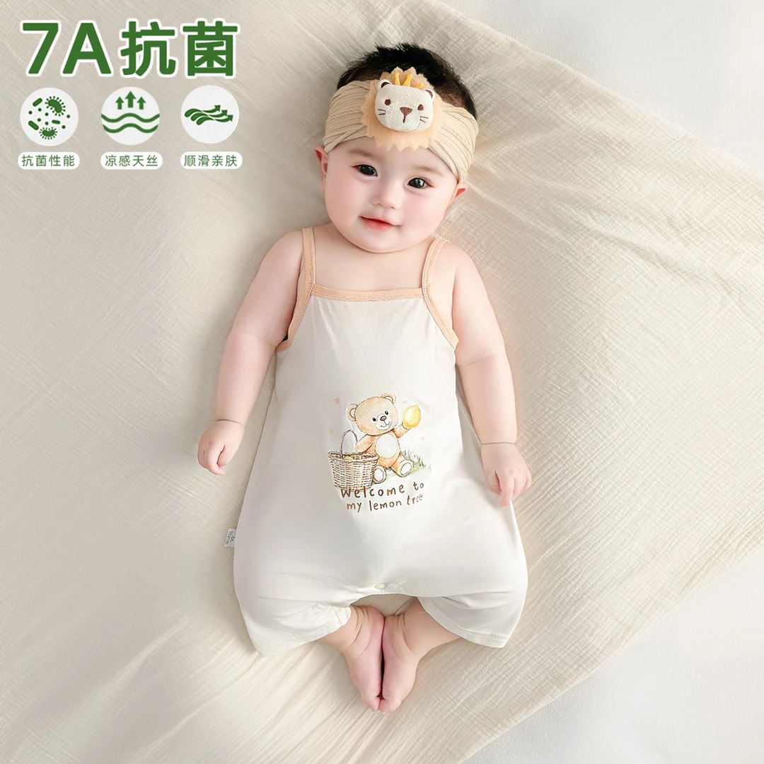 婴儿夏季男女宝宝薄款包屁衣莫代尔哈衣新生儿无袖背心吊带连体衣