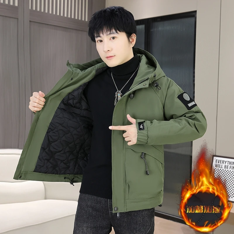 秋冬季连帽外套男士二棉服潮流百搭工装夹克青年保暖防风冲锋衣男